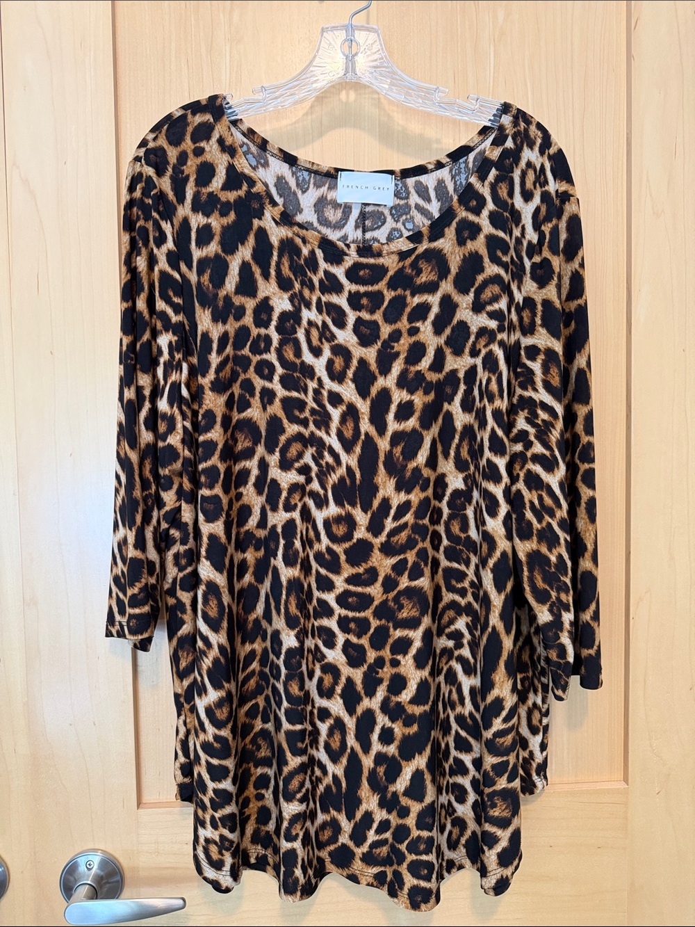 French Grey Leopard-Print Tunic Top in Black and Brown